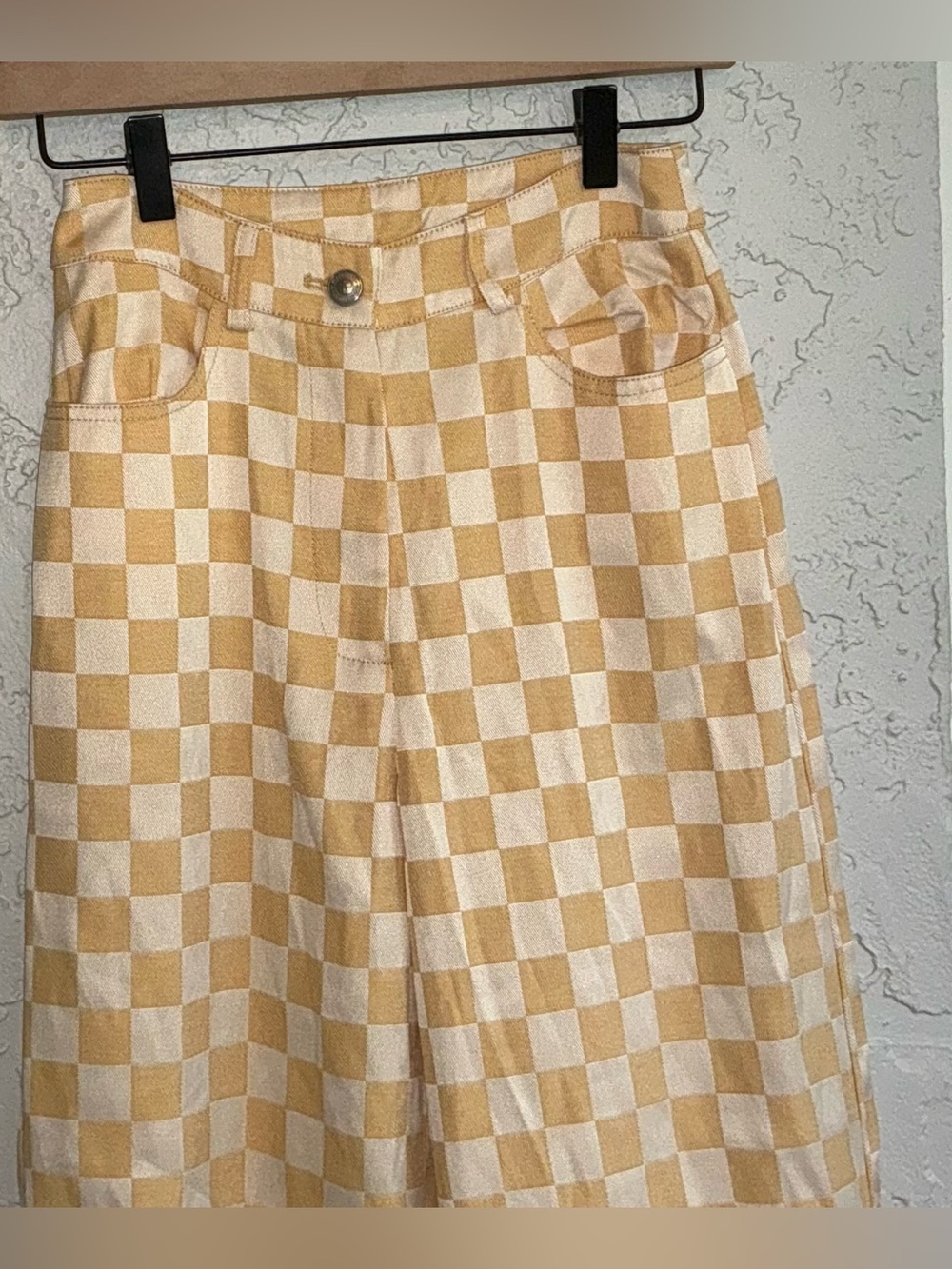 Princess Polly Cream & Mustard Checkerboard Pants - Picture 2 of 9